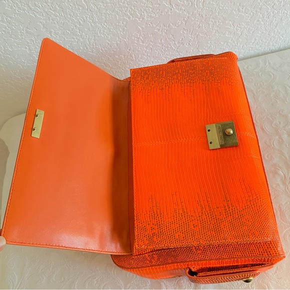 Jimmy Choo neon orange lizard quilted structured bag - Picture 10 of 15